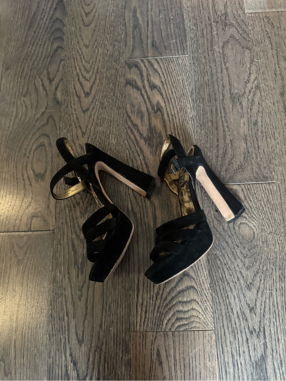 Sam Edelman Black Suede Strappy Platform Block Heels